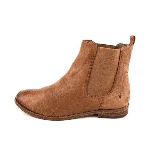 FRYE Tina Whipstitch Tassel Ankle Boots Size 8M US Suede  Frye Tina Whipstitch Fawn Tan Suede Pull On Fringe Booties Size 8.5 main image 1